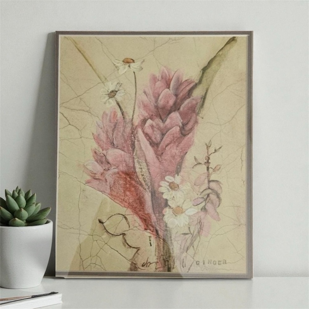 Floral Art Print of the artwork titled "Ginger with Pink and Cream Accents